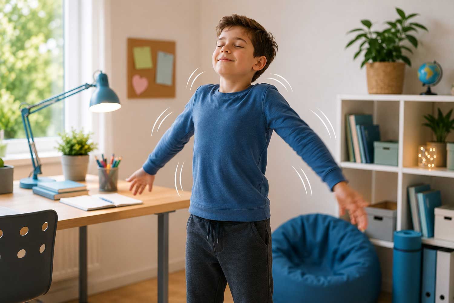 Schulterkreisen und Ausschütteln Lernpause Kinder Jugendliche