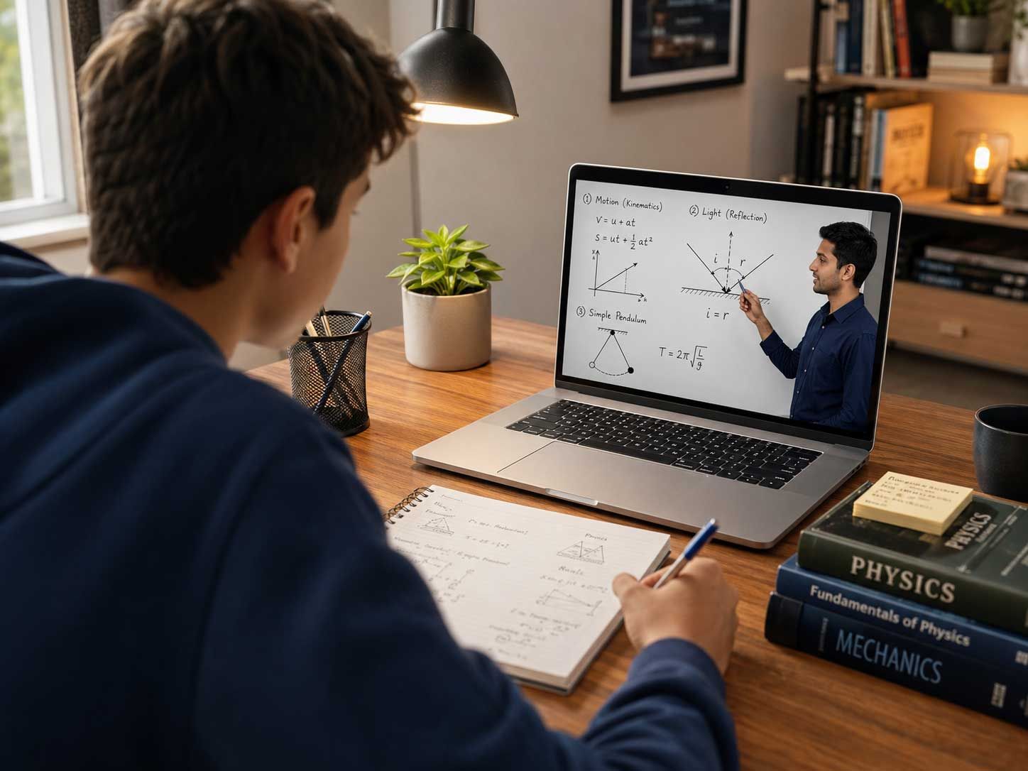 Schüler löst physikalische Aufgaben