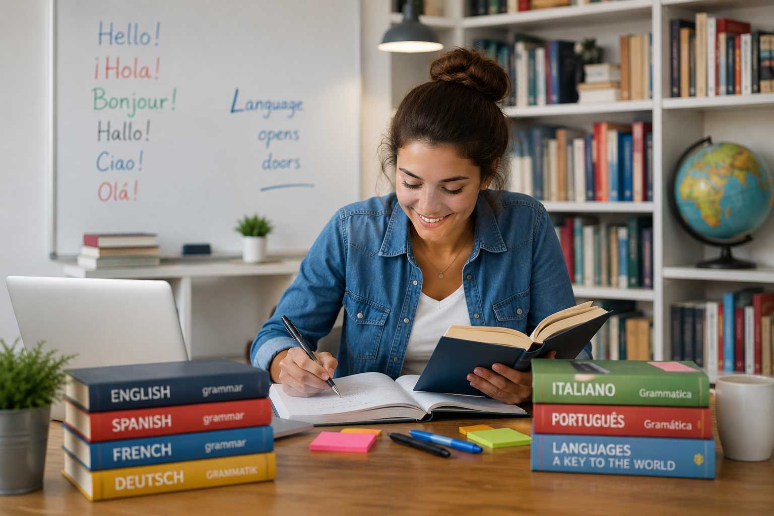 Schüler übt englische Grammatik