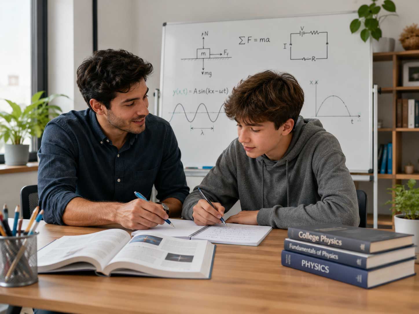 Schüler bearbeitet eine Physikaufgabe